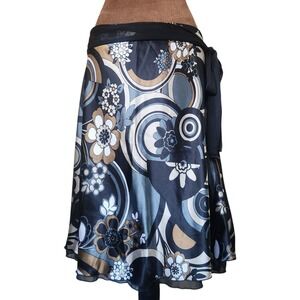 Y2K‎ Wrapper Skirt Size L Satin Layered Tie Waist Floral Geometric Pattern